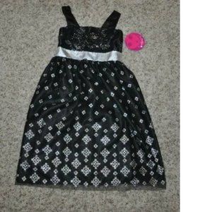 Girls Party Dress 10 Black Silver Glitter Holiday Organza Overlay Emily West